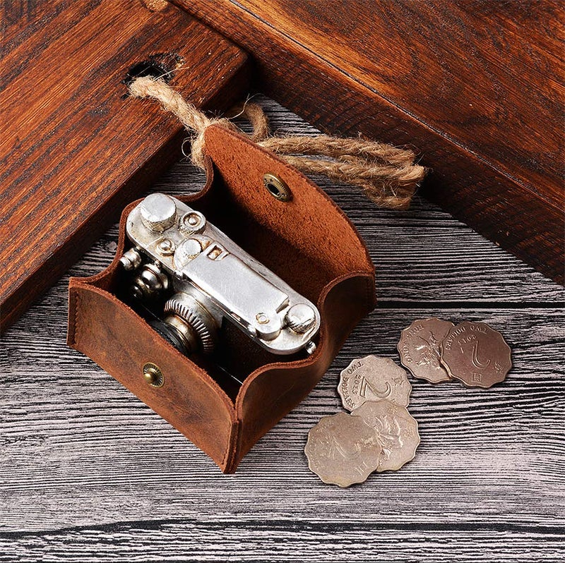 Juland Rustic Leather Moon Pocket Coin Case Genuine Leather Squeeze Coin Purse Pouch Change Holder Tray Purse Wallet for Men & Women - Brown - Image 4